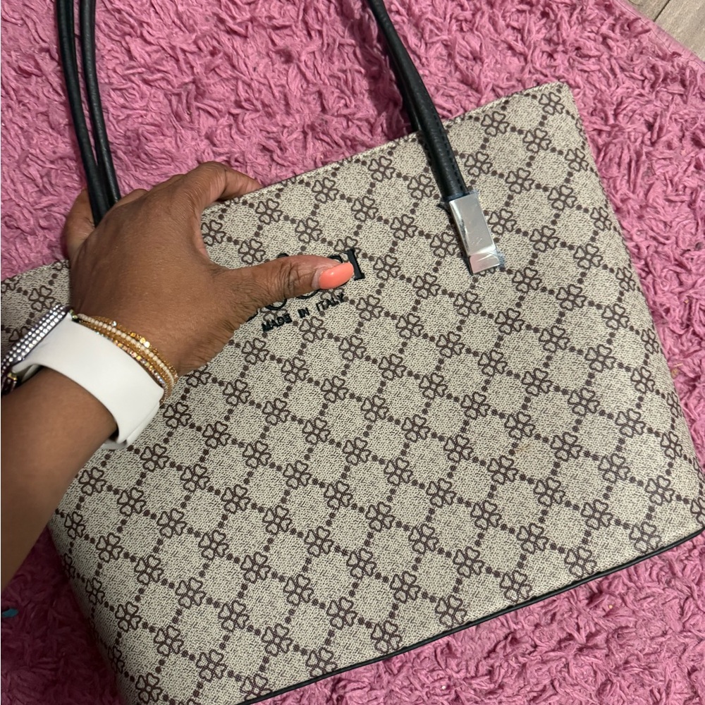 Source Unknown Patterned Beige And Brown Tote - image 2